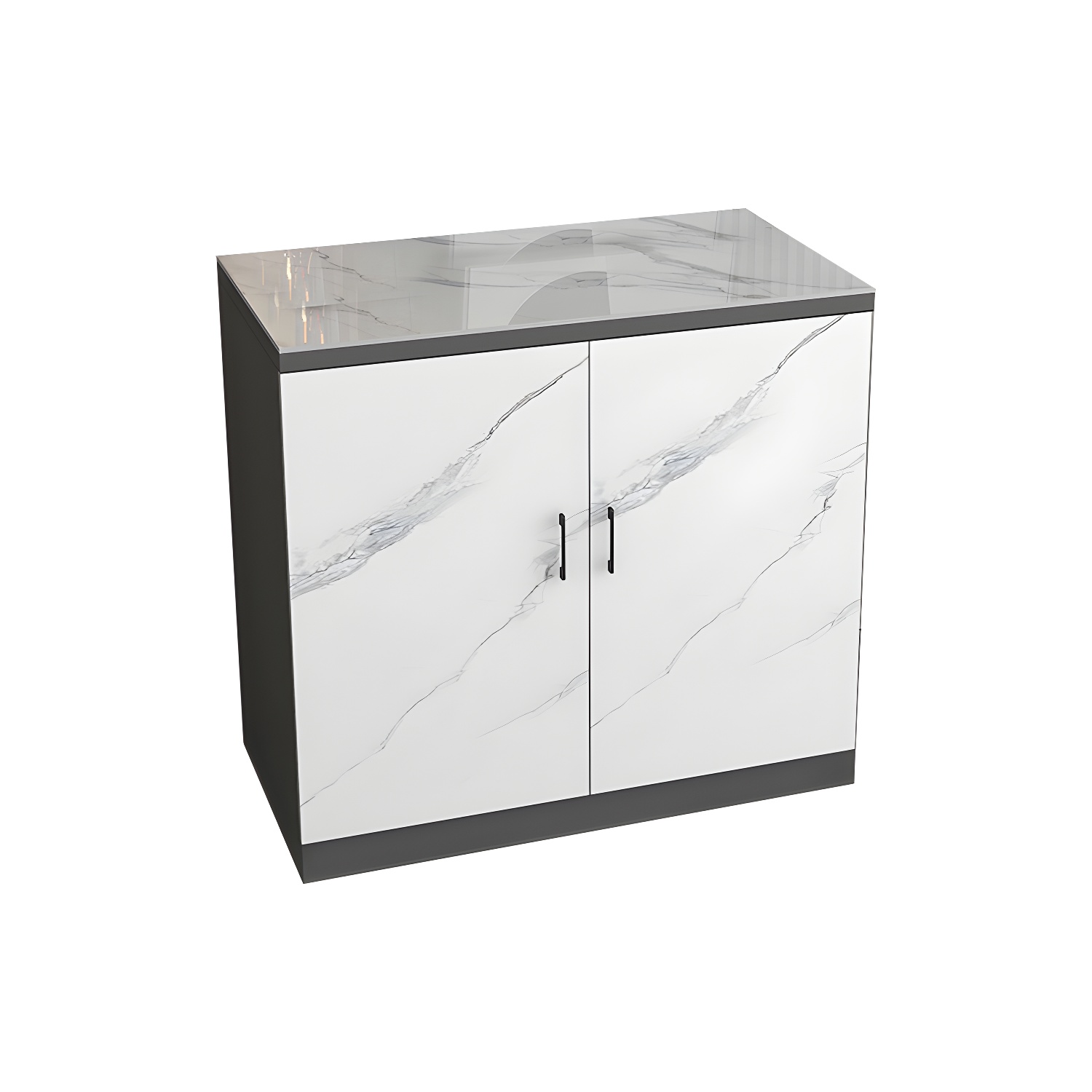 White Modern Wood Server with Stone Countertop and Cabinet Included - image 5