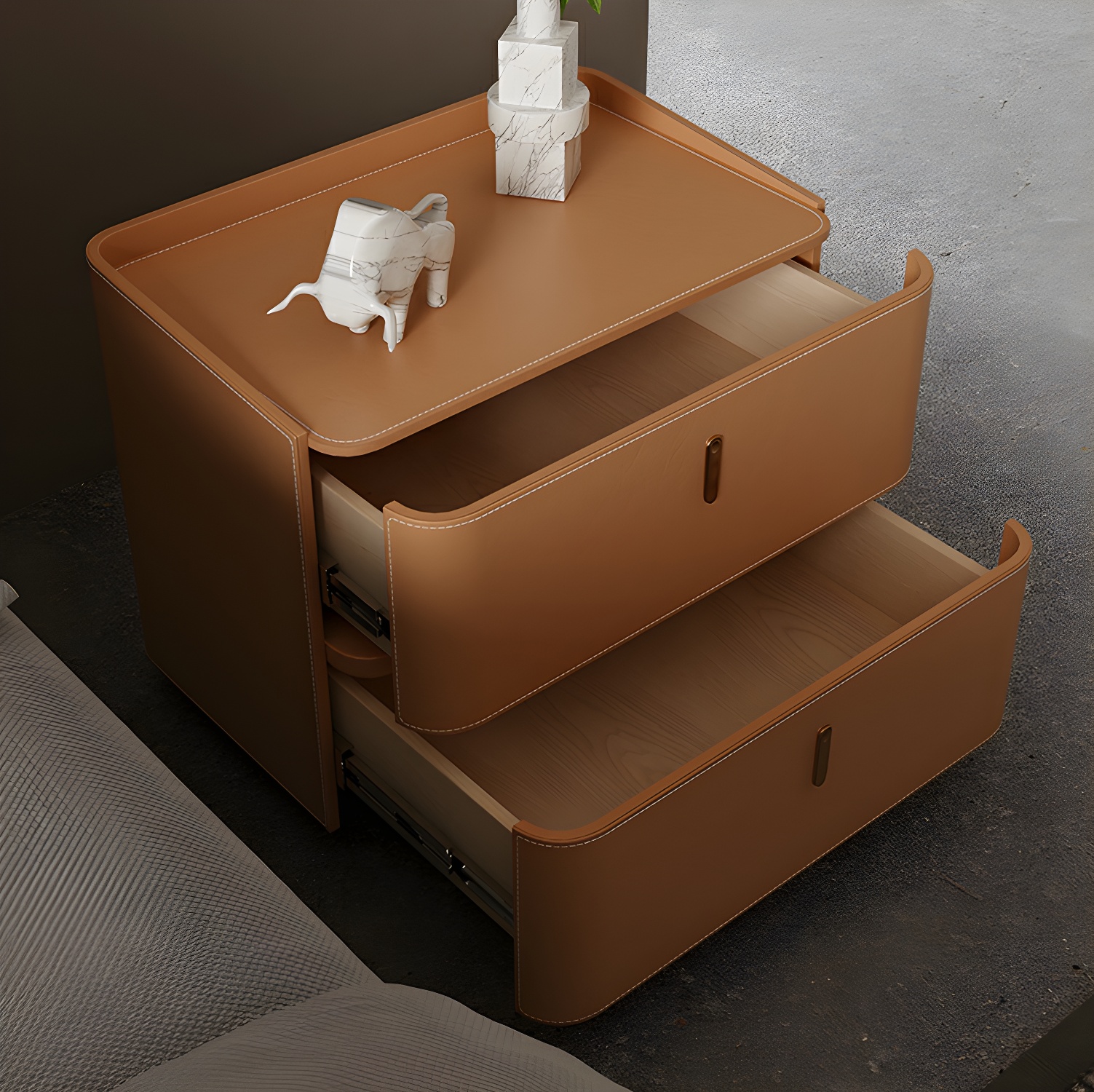 Modern Wood Grain Design Solid Wood Nightstands with Two Drawers - image 11