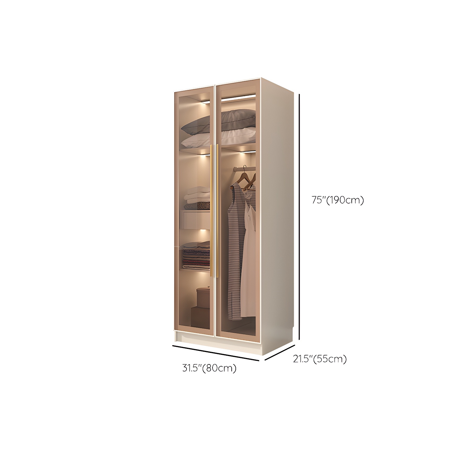 Glass and Wood Wardrobe Cabinet with Shelves Modern Wardrobe Closet - image 10