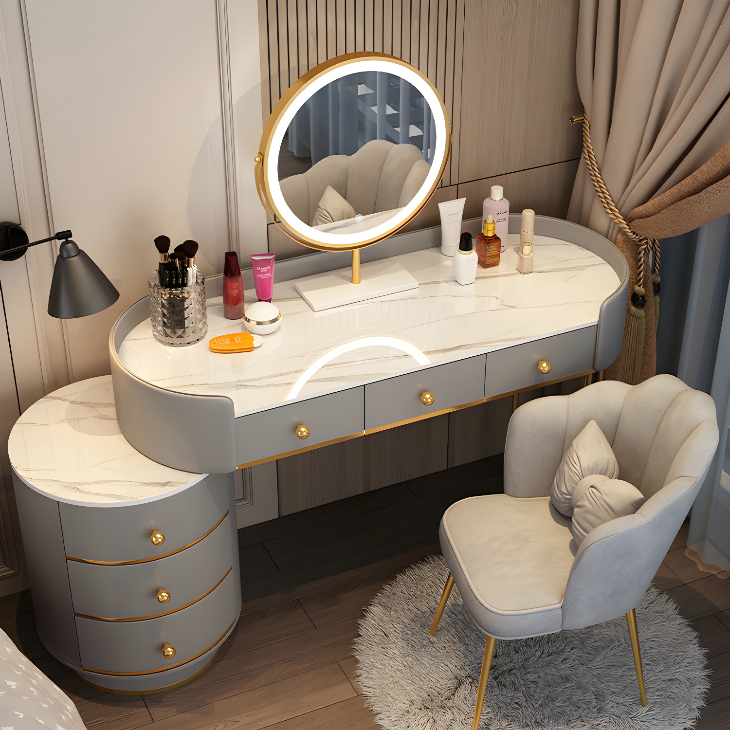 Wooden Makeup Vanity Desk Bedroom Dressing Table Stool Set with Drawer - image 8