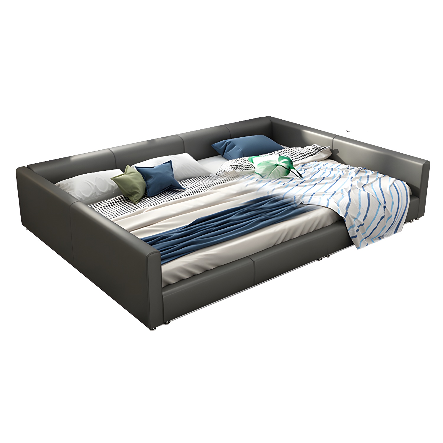 Contemporary Grey Genuine Leather and Wood Standard Bed for Bedroom - image 6