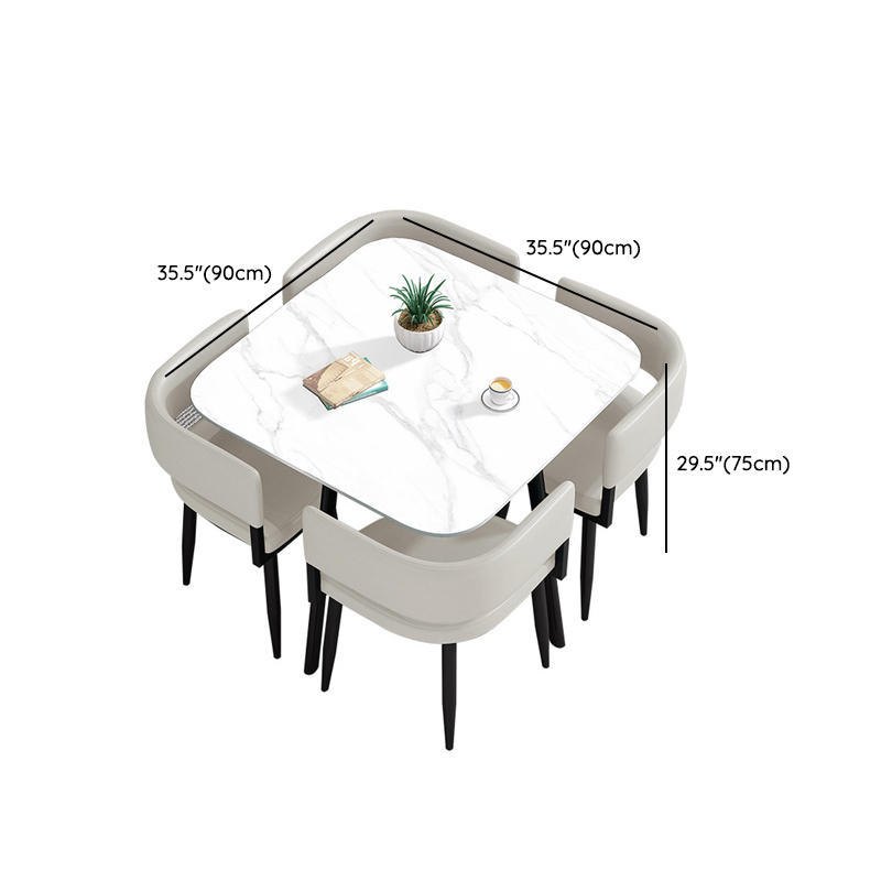 Circular Dining Table Set with a Slate Tabletop in White/Gray/Coal, Back and Cushion Chair for Dining Table for 4 in a Simple Style - image 42