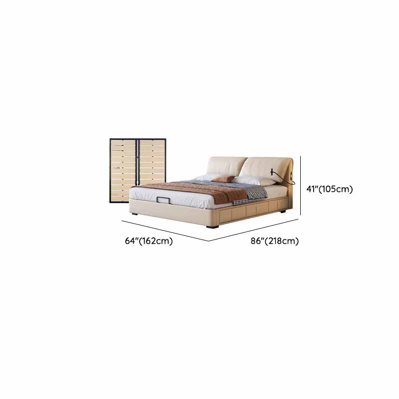 Beige Solid Color Storage Bed with 3 Storage Boxes, Sponge Upholstery, and Illumination Light - image 10