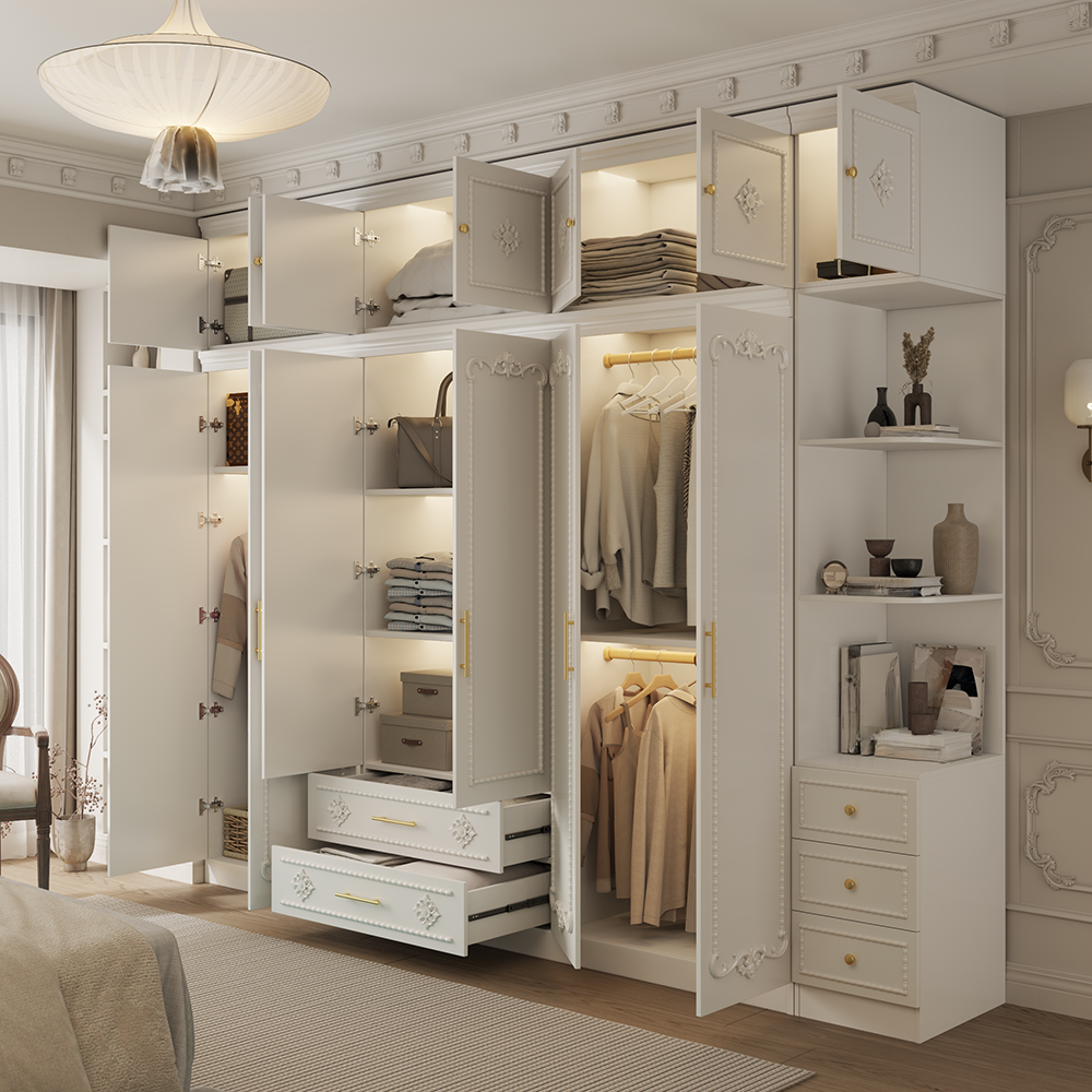 White Simple Timber Wardrobe Closet Soft Close Drawer Soft Close Door Interior Shelves