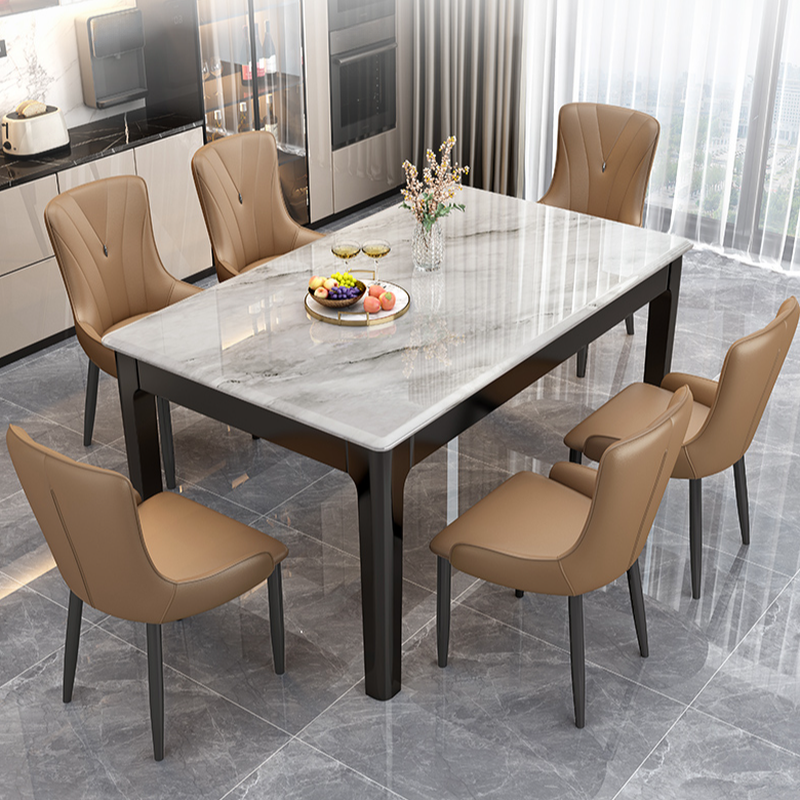 Contemporary 7 Piece Rectangle Dining Table Set with 4-Leg Base