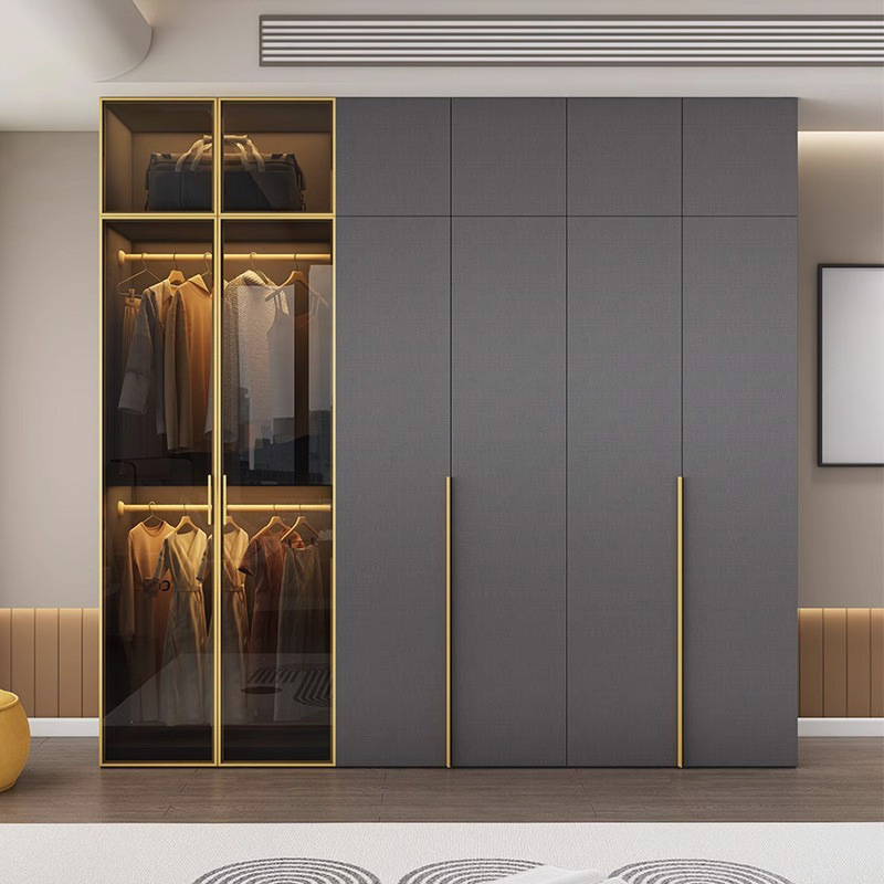 Storm Gray Minimalist Laminate Cabinet Armoire with Compartments, Interior Shelves, and Clothing Rod