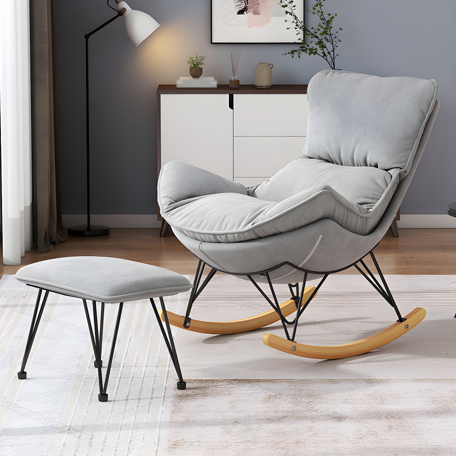 Solid Wood Rocking Chair Contemporary Rocker Chair with Padded Seat - image 10
