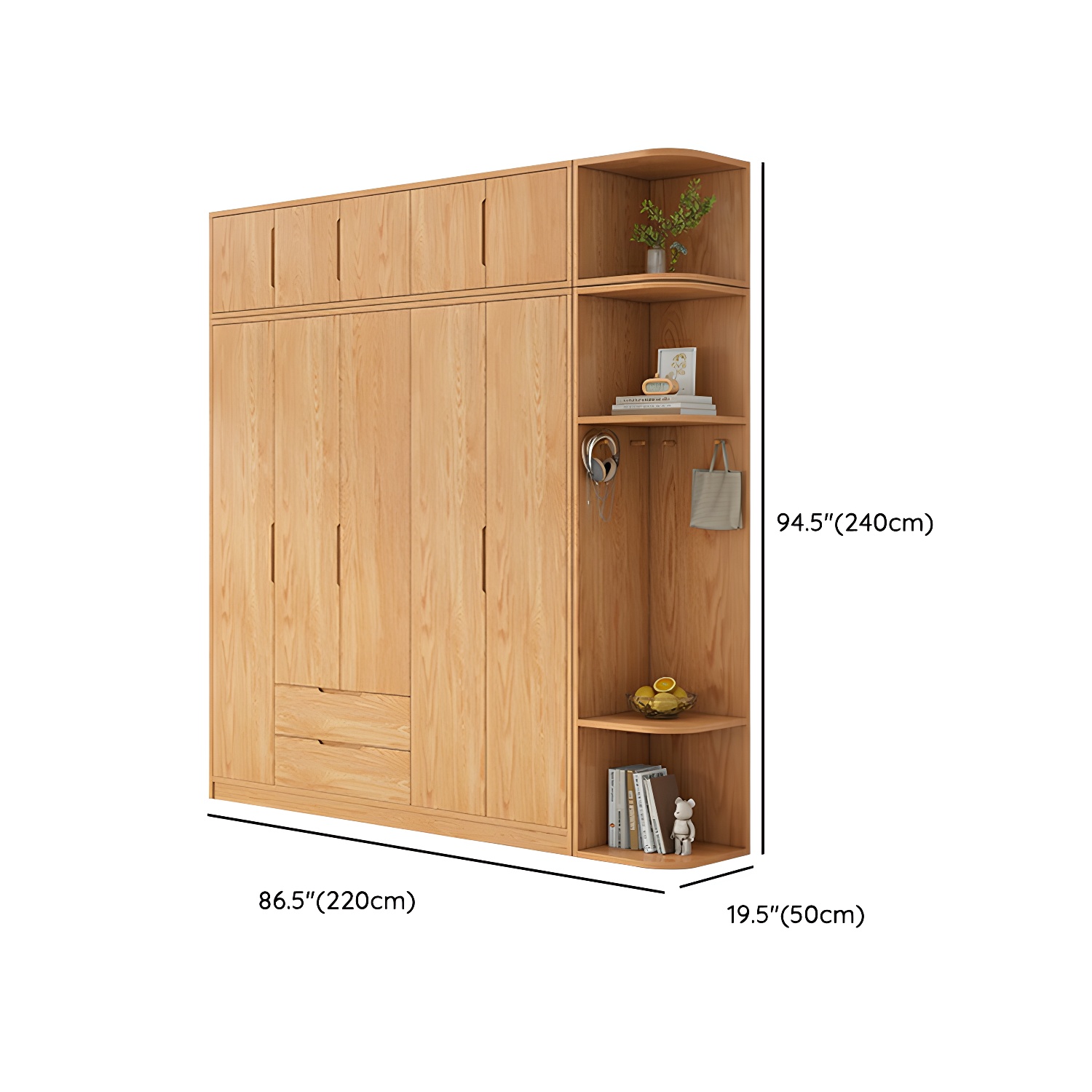 Modern Natural Wood Wardrobe Armoire with Sliding Doors, Drawers, and Shelves - image 141