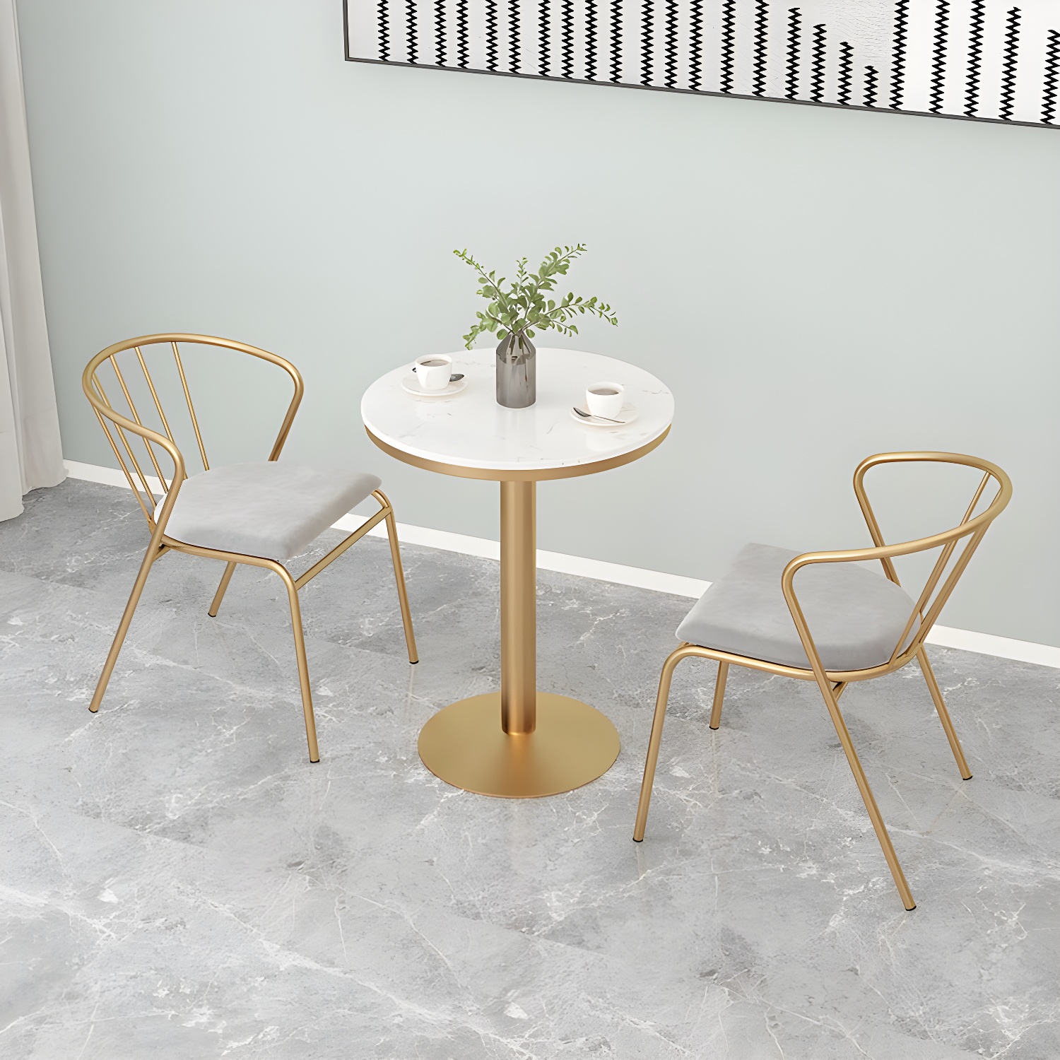 Traditional Luxury Round Dining Table Marble Top Table with Gold Metal Base - image 3