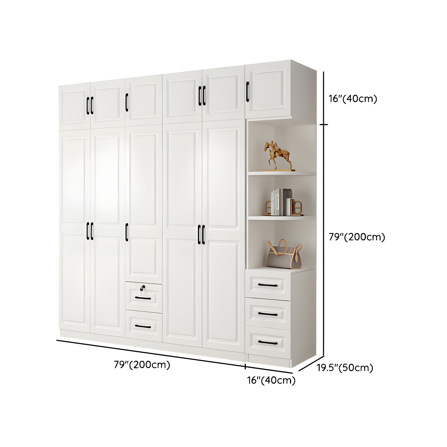 Wood White Modern Wardrobe Armoire with Drawers, Shelves, and Clothing Rod - image 36