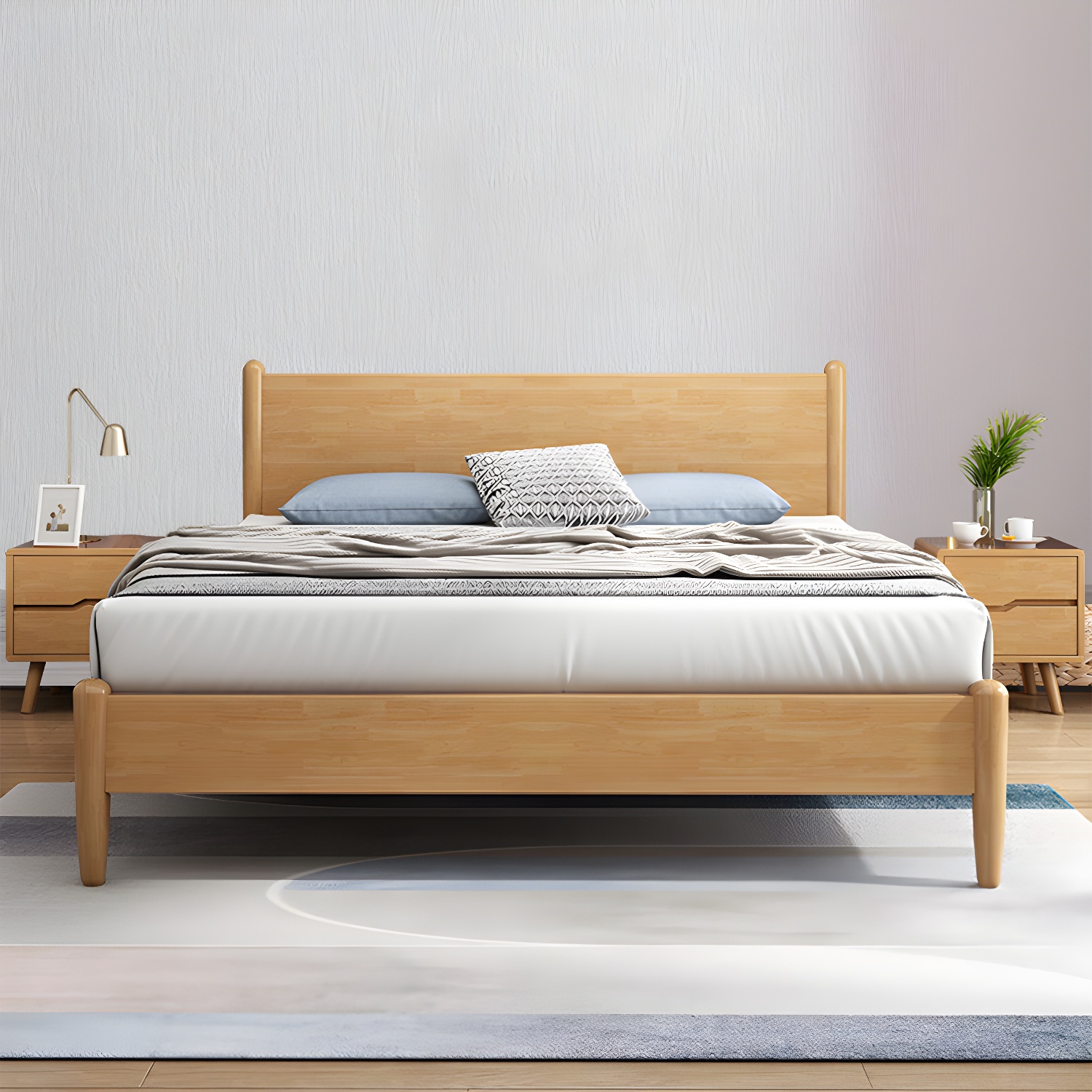 Northern European Solid Wood Bed Frame Mattress Included Panel Bed with Headboard - image 11