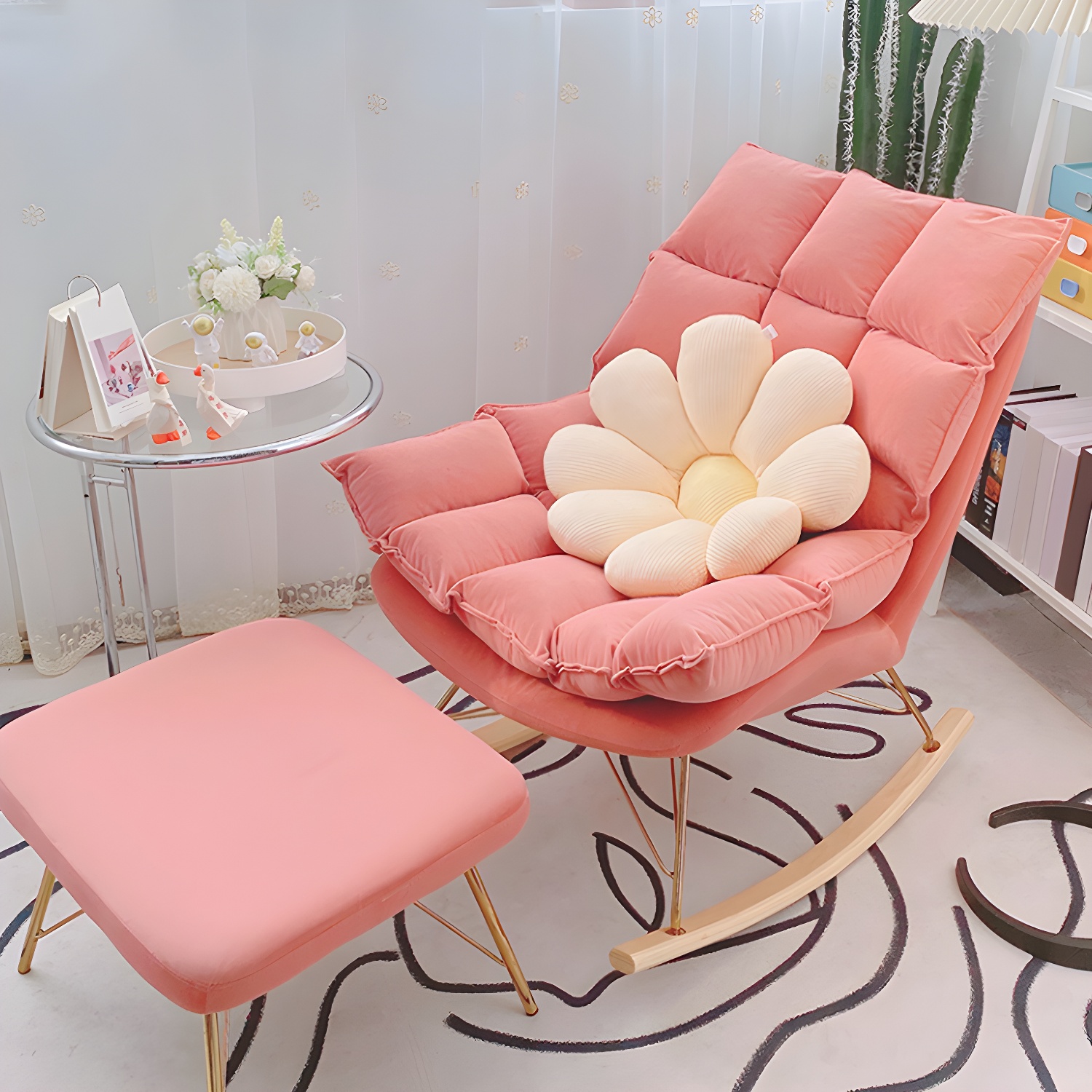 Rocking Accent Chair Upholstered Contemporary Living Room Spindle Tufted Cushions - image 11