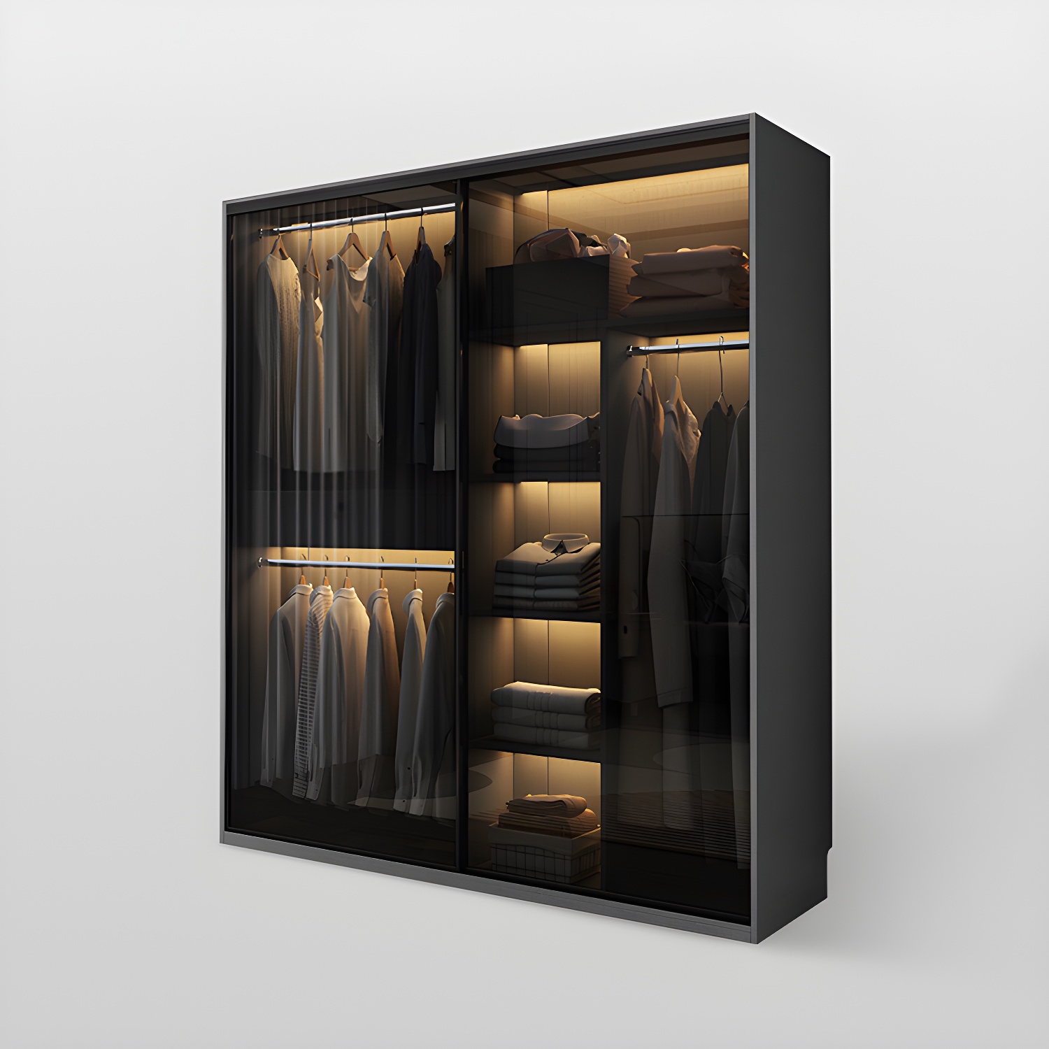 Modern Style Glass Wardrobe Bedroom Wardrobe Closet with 1 Drawer - image 5