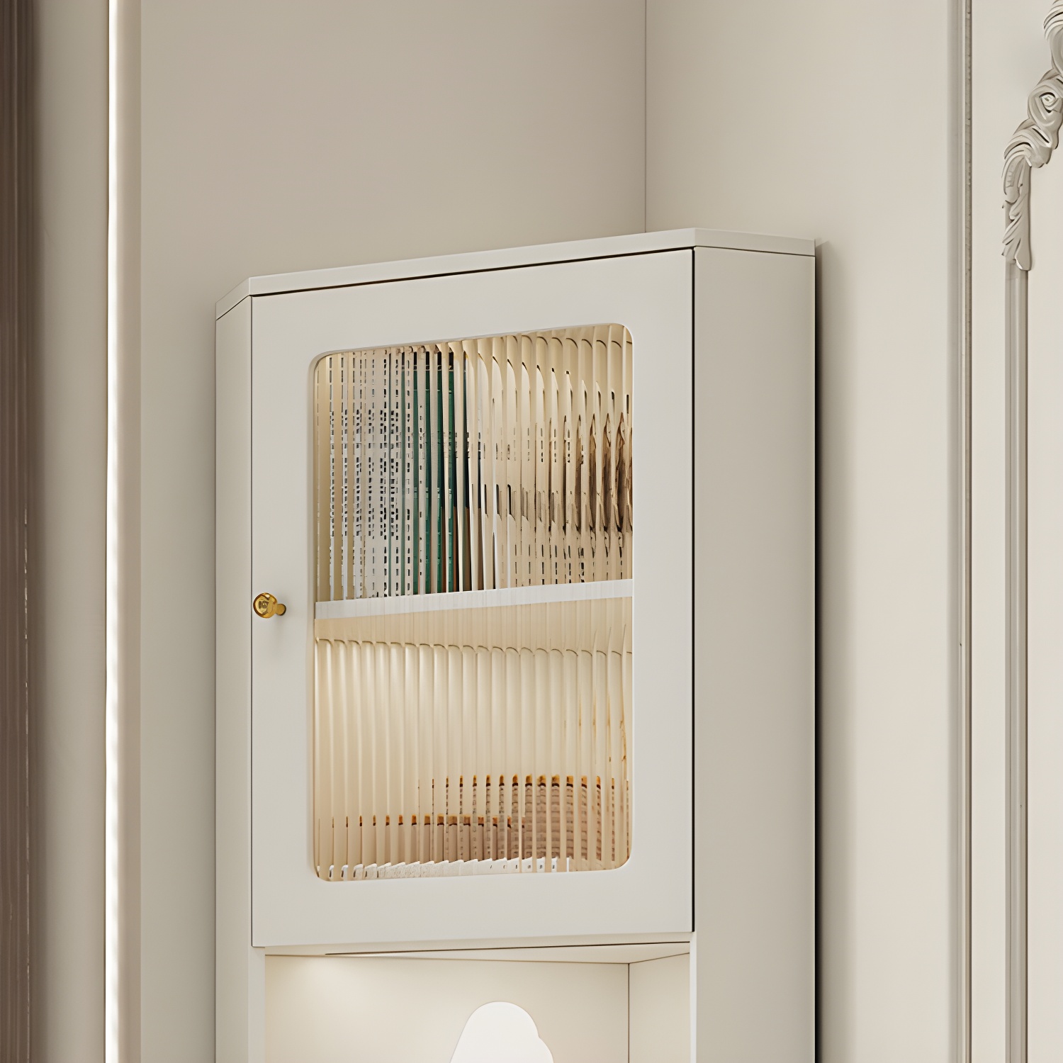 White Corner Modern Accent Cabinet with Stone Countertop, Glass Doors, and Cabinet Included - image 9