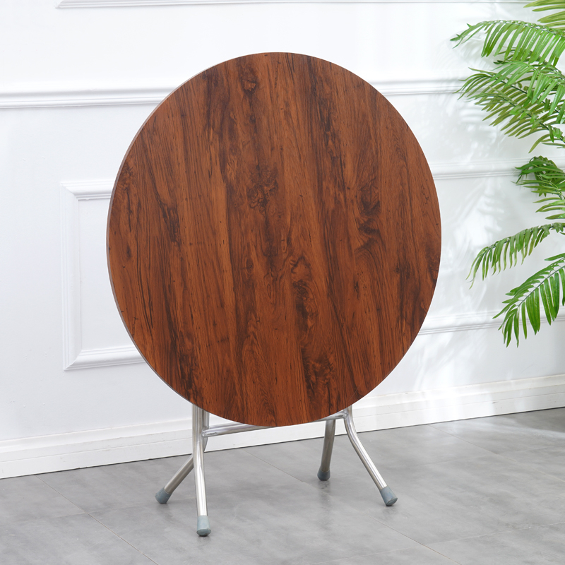 Art Deco Sepia/Natural Color/Cream Rounded Dining Table with Timber Top, Portable and Collapsible for 2 People