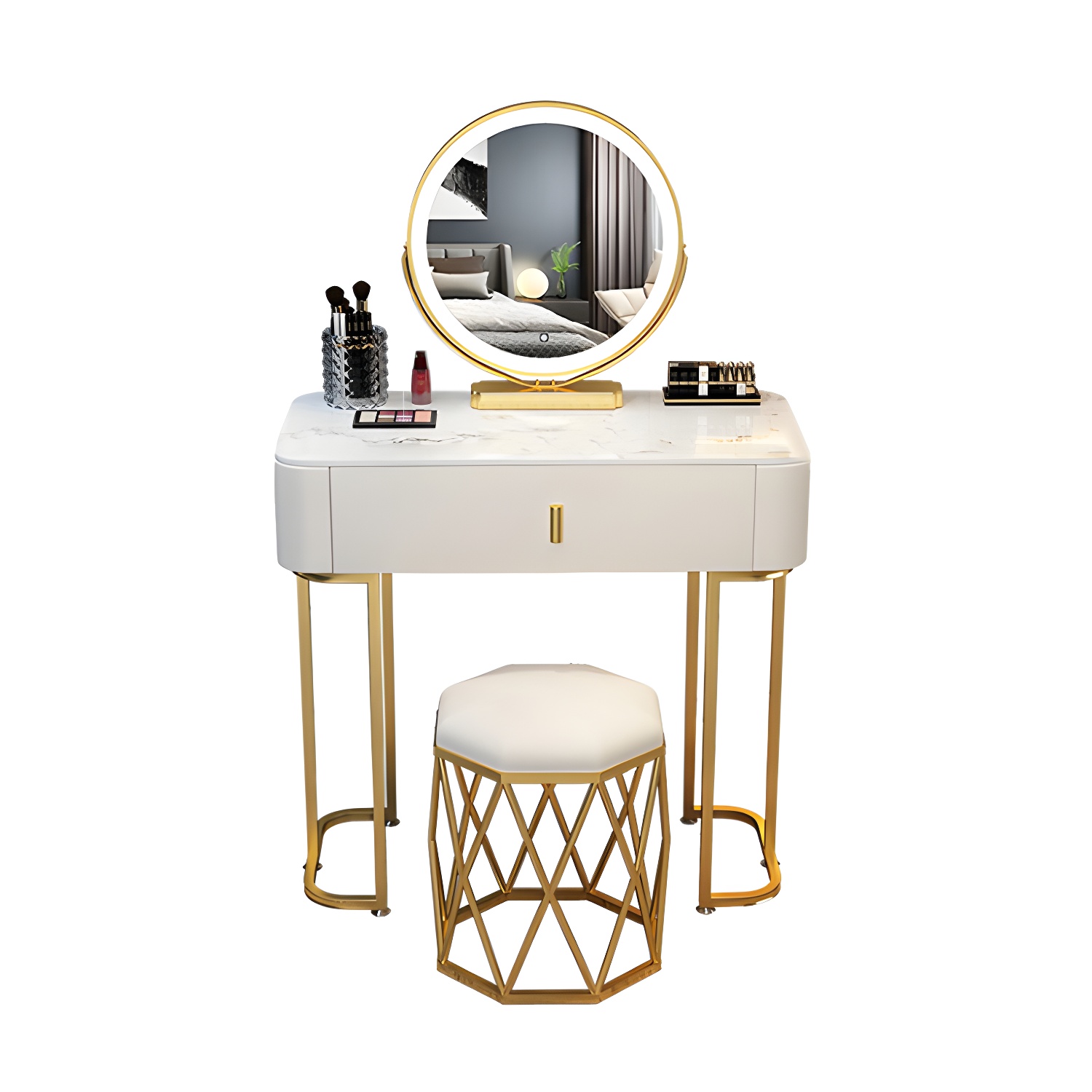 Slate Makeup Counter Adjustable Mirror Vanity Dressing Table with Drawer - image 14