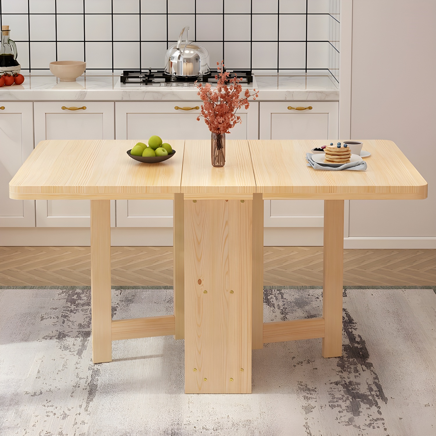Modern Rectangular Wood Dining Table with Pedestal Base, Seats 4, Drop Leaf Design - image 4