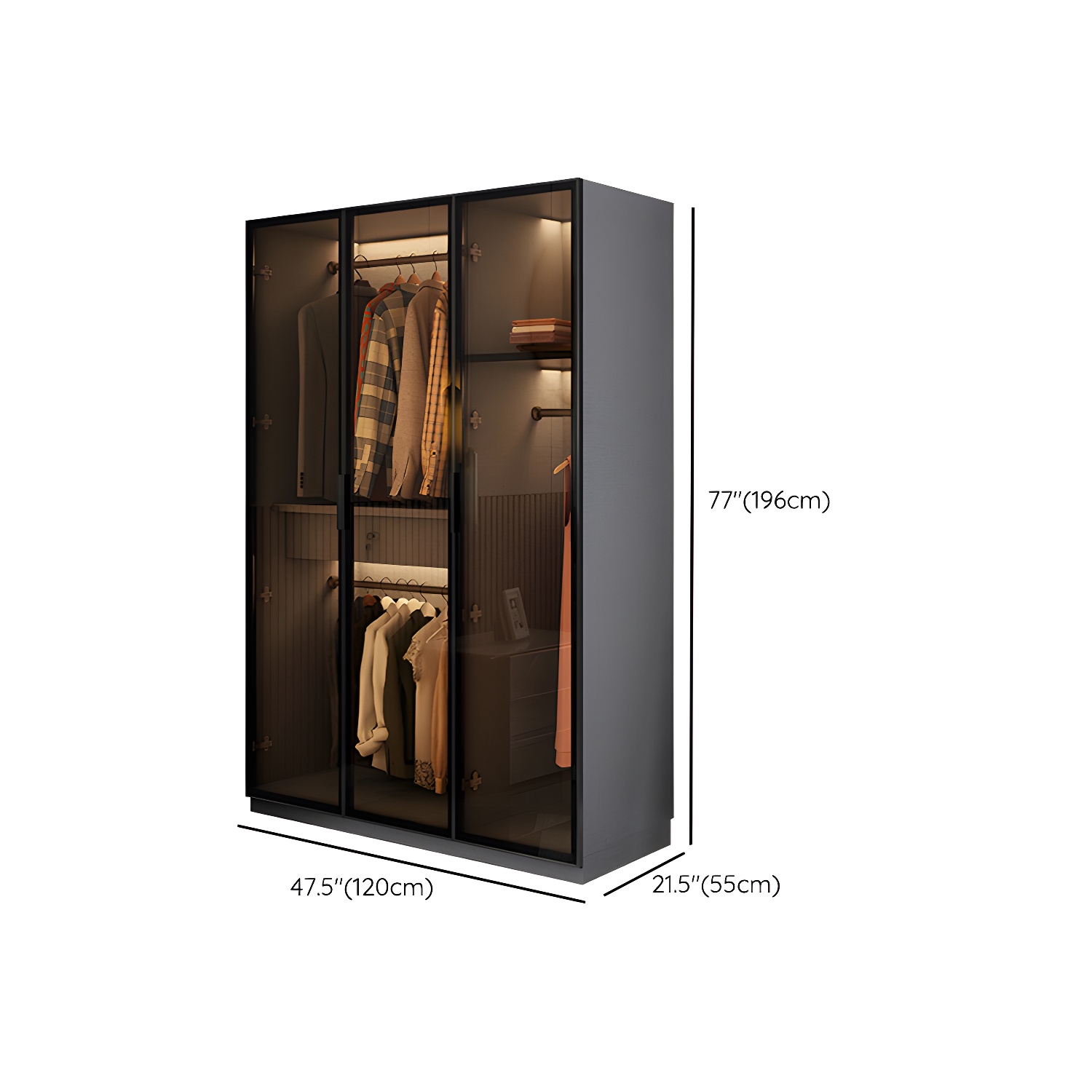 Bedroom Hinged Doors Storage Cabinet Glass Door Wardrobe with Garment Rod - image 13