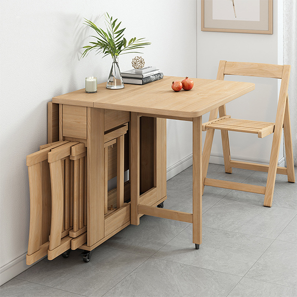 Scandinavian Wood Drop Leaf Dining Table with Storage and Expandable Design - image 4