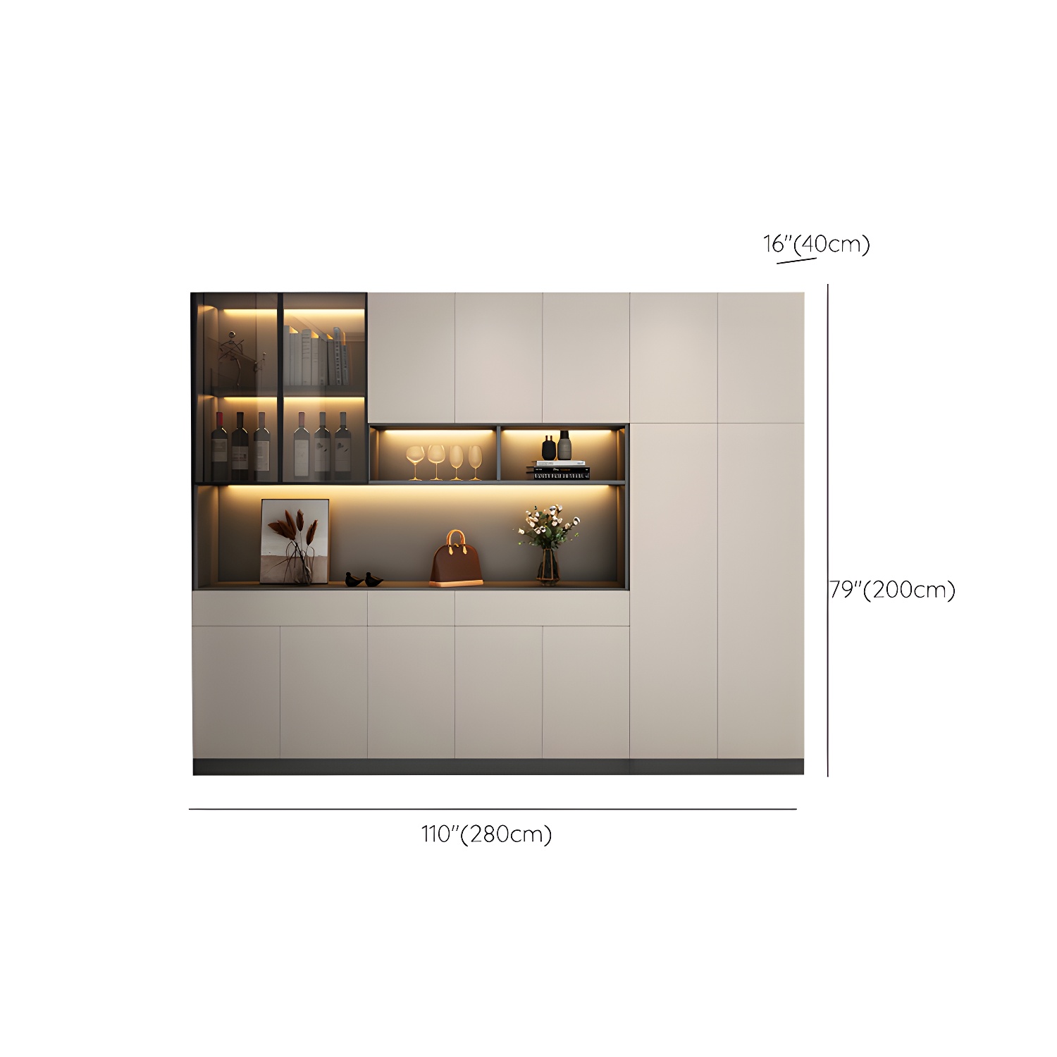 Accent Cabinet Rectangle Contemporary Glass Wood with Shelves - image 17