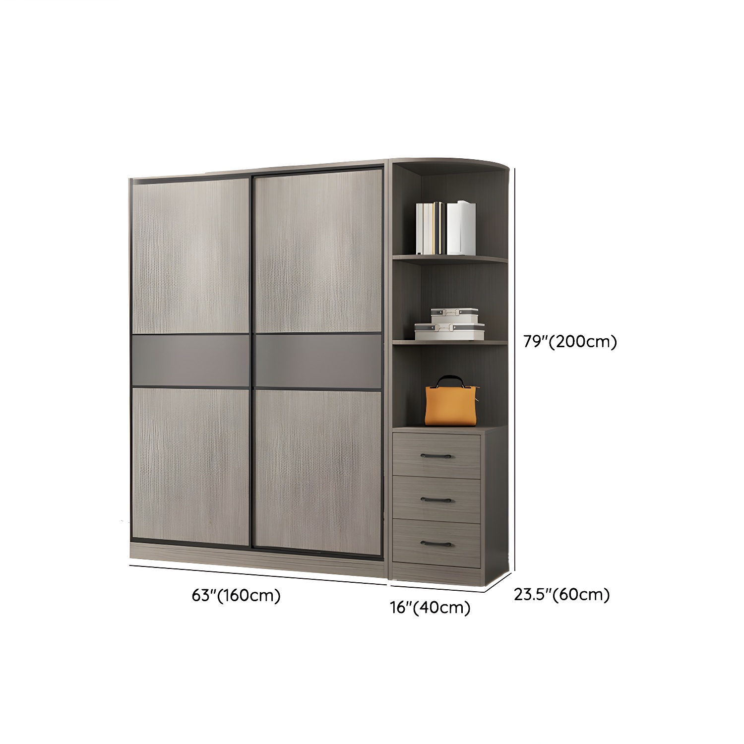 Contemporary Plate Storage Wood Wardrobe with Clothing Rod and Shelves in Light Grey - image 16