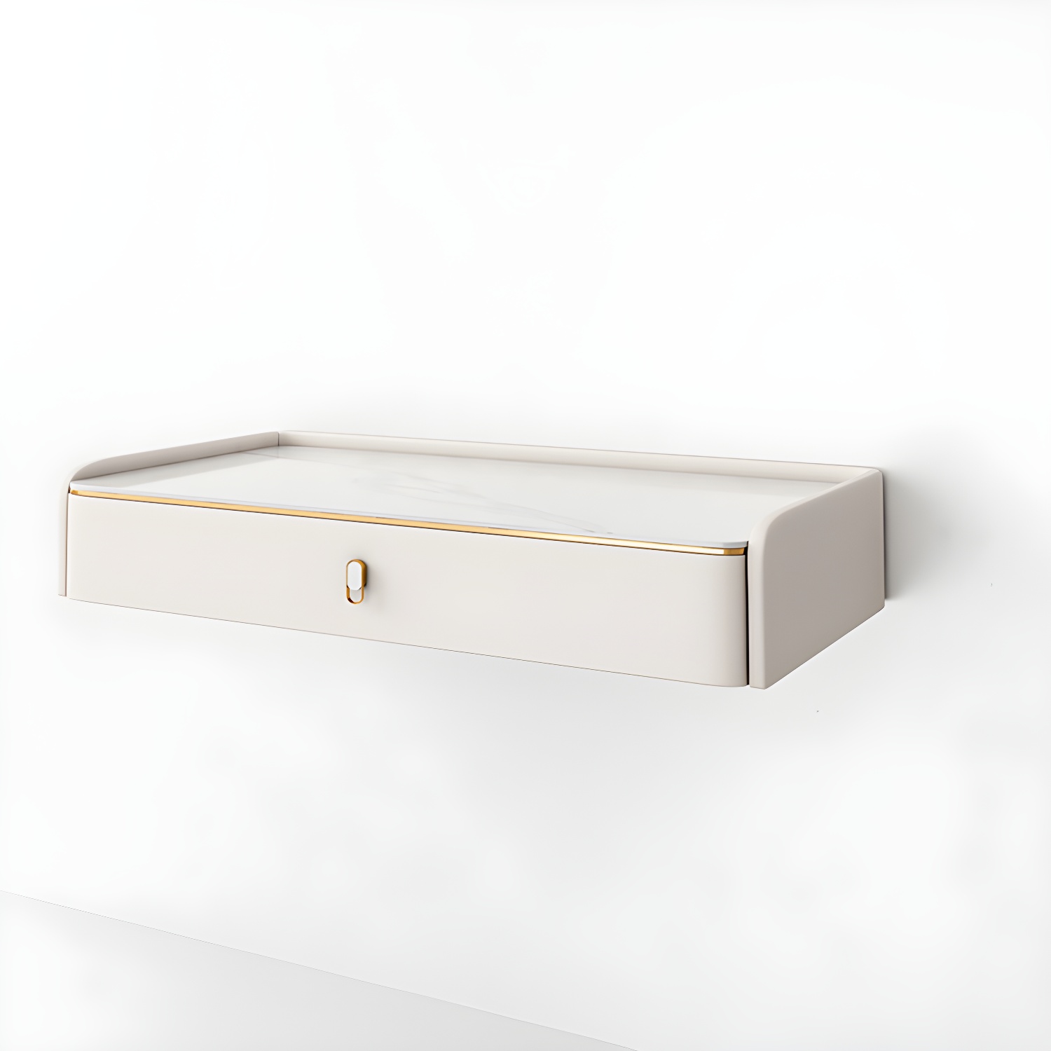 Glam Style Off-white Slate Countertop Wall Mounted with 1/2 Drawer Dresser - image 8