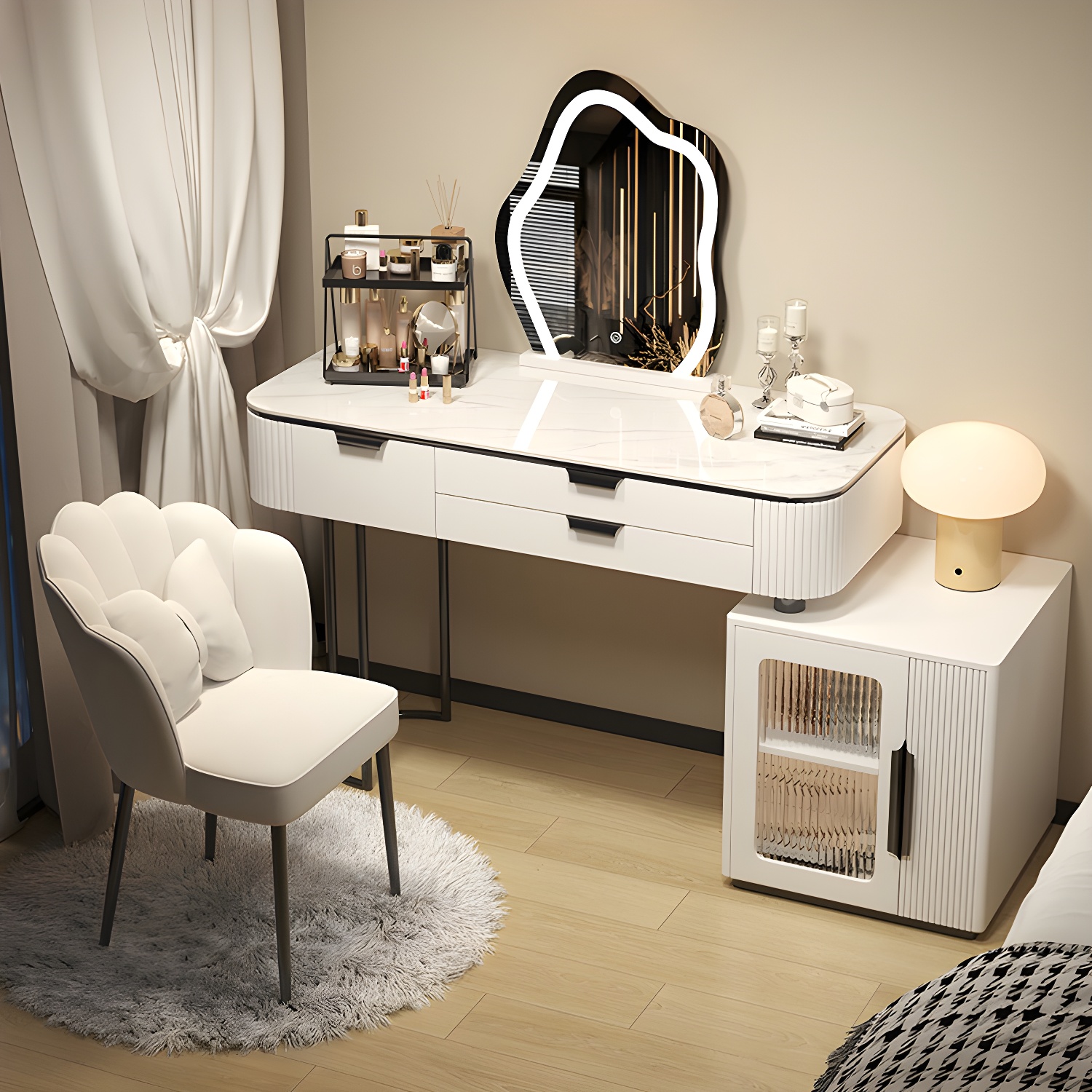 Contemporary Stone Top Vanity Table Set with Mirror and Stool Glam Slate Dressing Table - image 8