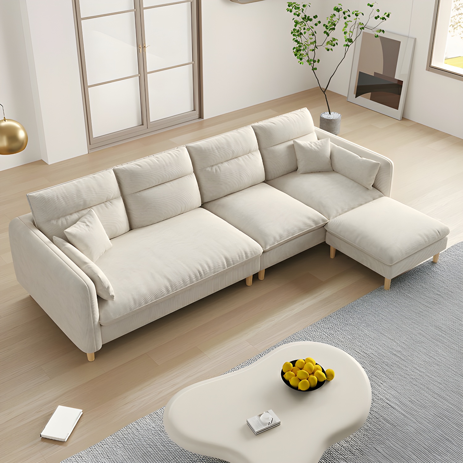 Modern Wood Frame Straight Sectional Sofa Set with Ottoman in Brown, 3 Piece Set - image 11