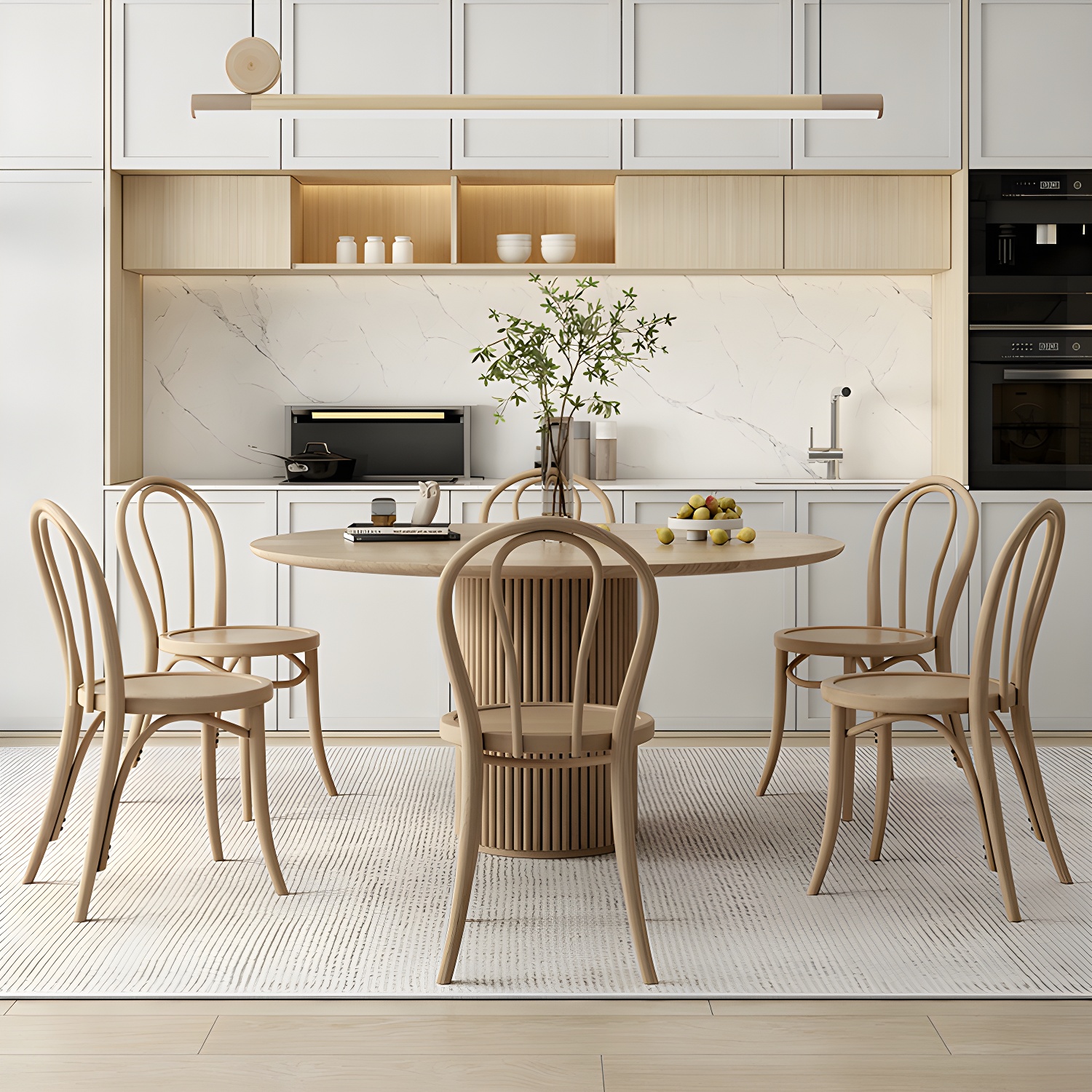 Modern Round Dining Table Pine Solid Wood Pedestal Dining Table in Natural - image 10