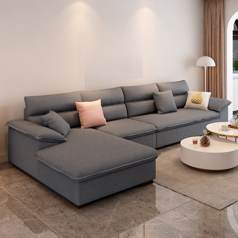 Modern Cotton and Linen L-Shape Sofa Recliner with Concealed Support