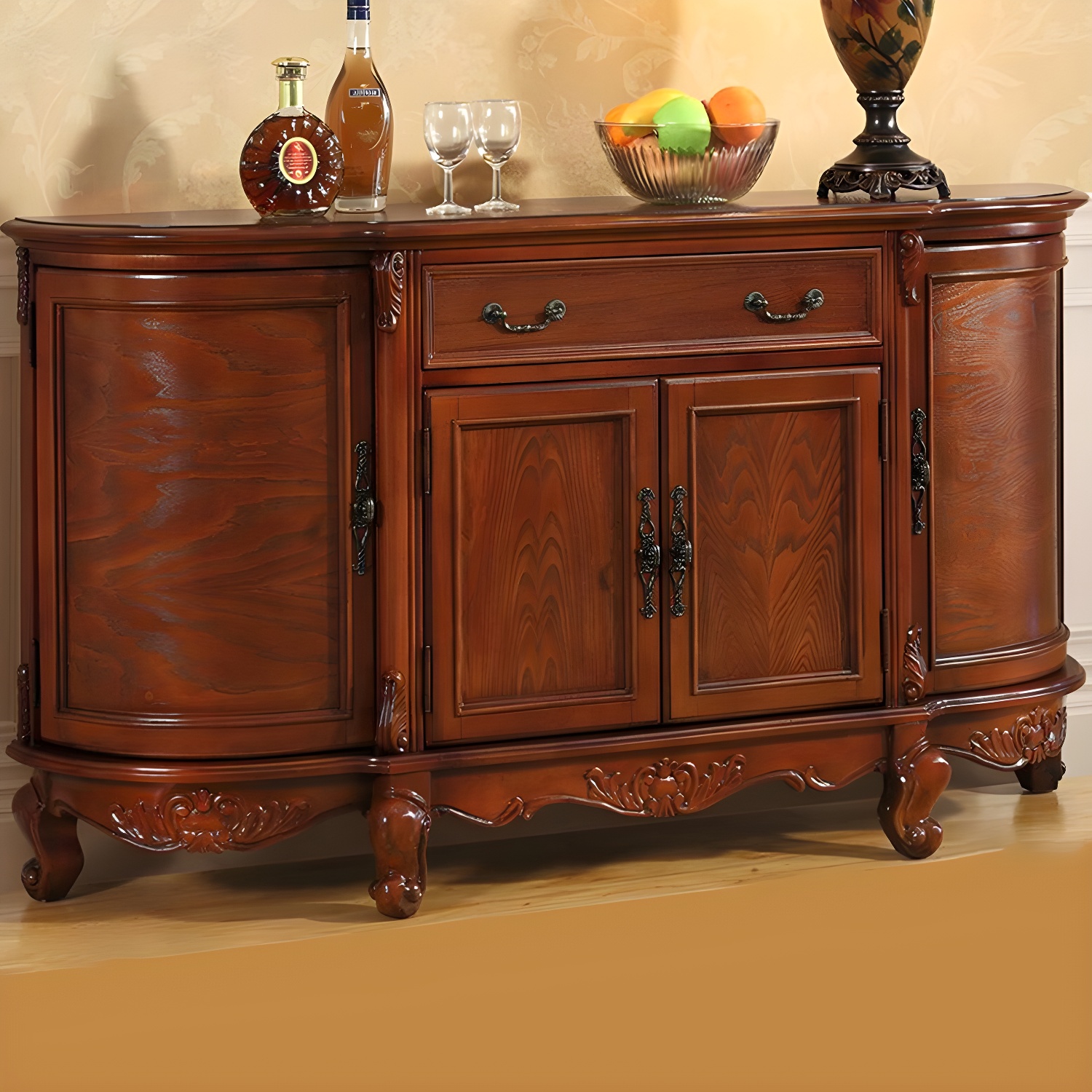 Traditional Style Wood Sideboard Credenza with 4 Cabinets and Drawers and 3 Interior Shelves - image 10