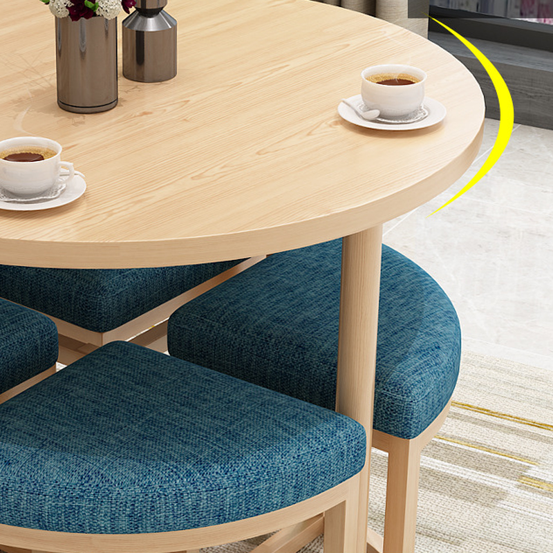 Reclaimed Wood Round Dining Table Set with Metal Toboggan Base and Upholstered Backless Chairs for 4 People - image 9