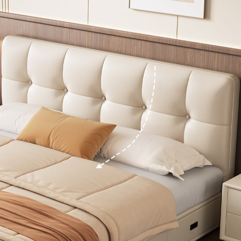 Cream Solid Color Stitch-tufted Storage Platform Bed/Storage Panel Bed with Sponge Filling Headboard Panel, 3 Storage Boxes Included/Not Included - image 4