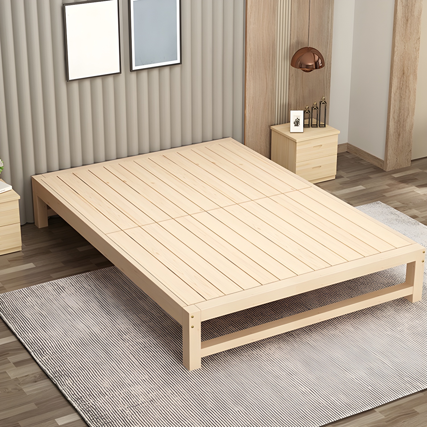 Solid Wood Modern Platform Bed Natural without Headboard and Storage Space - image 4