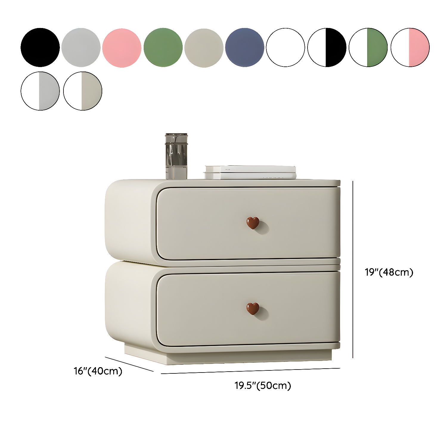 Contemporary Solid Wood Frame Nightstand with Microfiber Leather Silent Slide Two Drawers - image 23