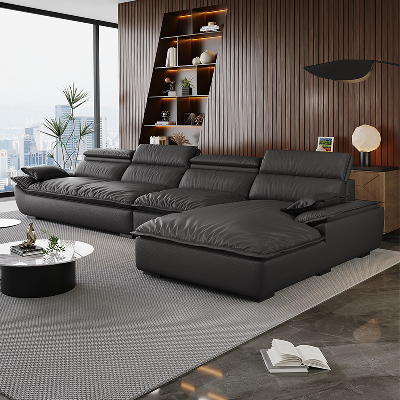 L-Shape Leather Sofa Recliner in White/Espresso/Beige with Right Hand Facing Orientation