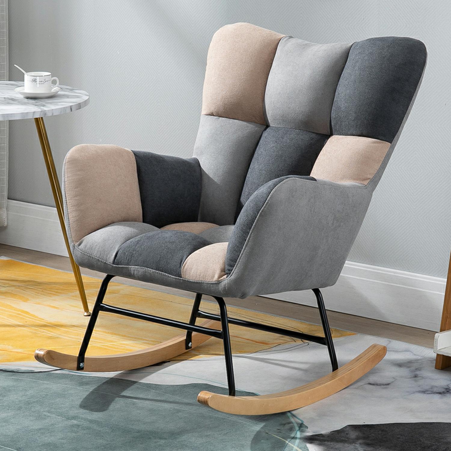 Stylish Modern Upholstered Rocking Chair with Tufted Design and Wood Legs - Support Up to 398 lbs - image 5