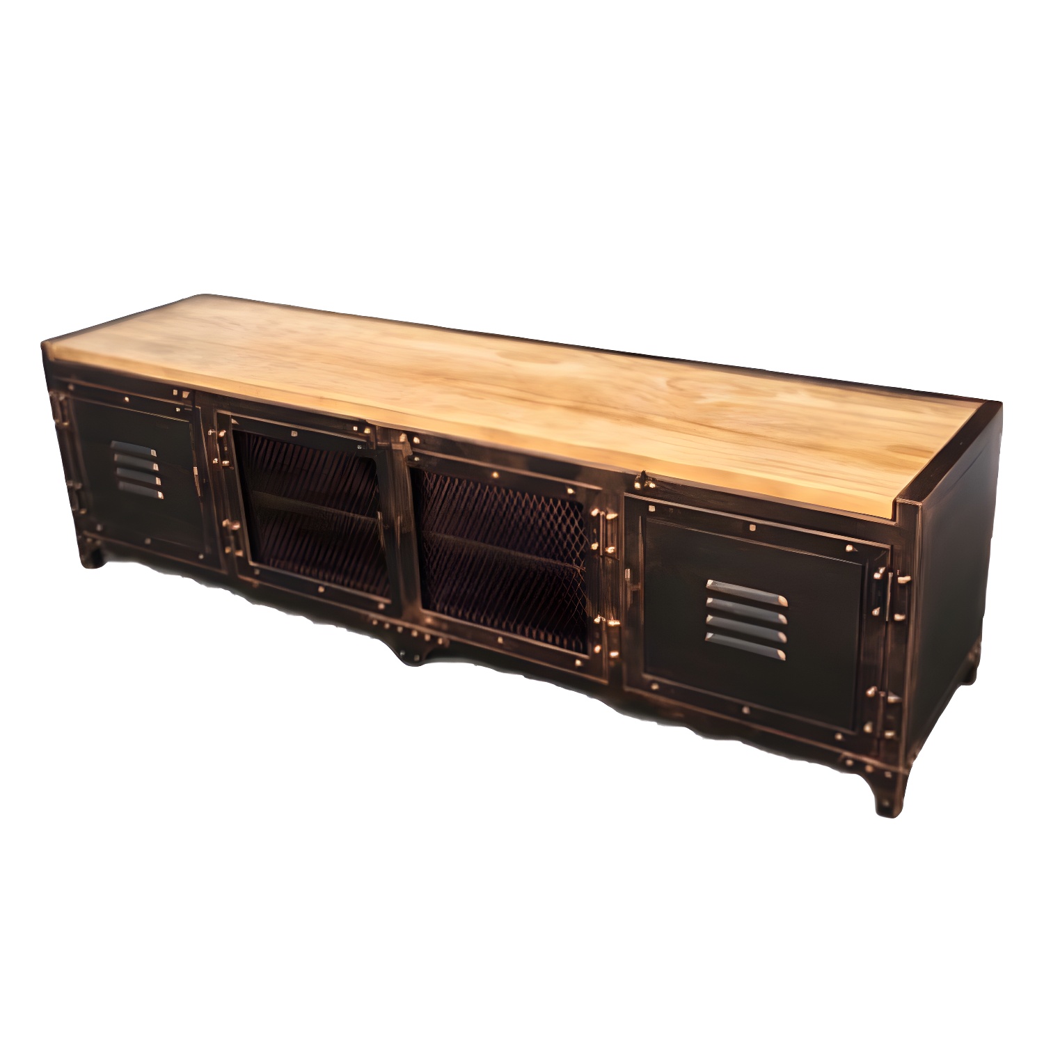 American Retro Industrial Style TV Cabinet Iron Art Solid Wood Bedroom TV Stand - image 2