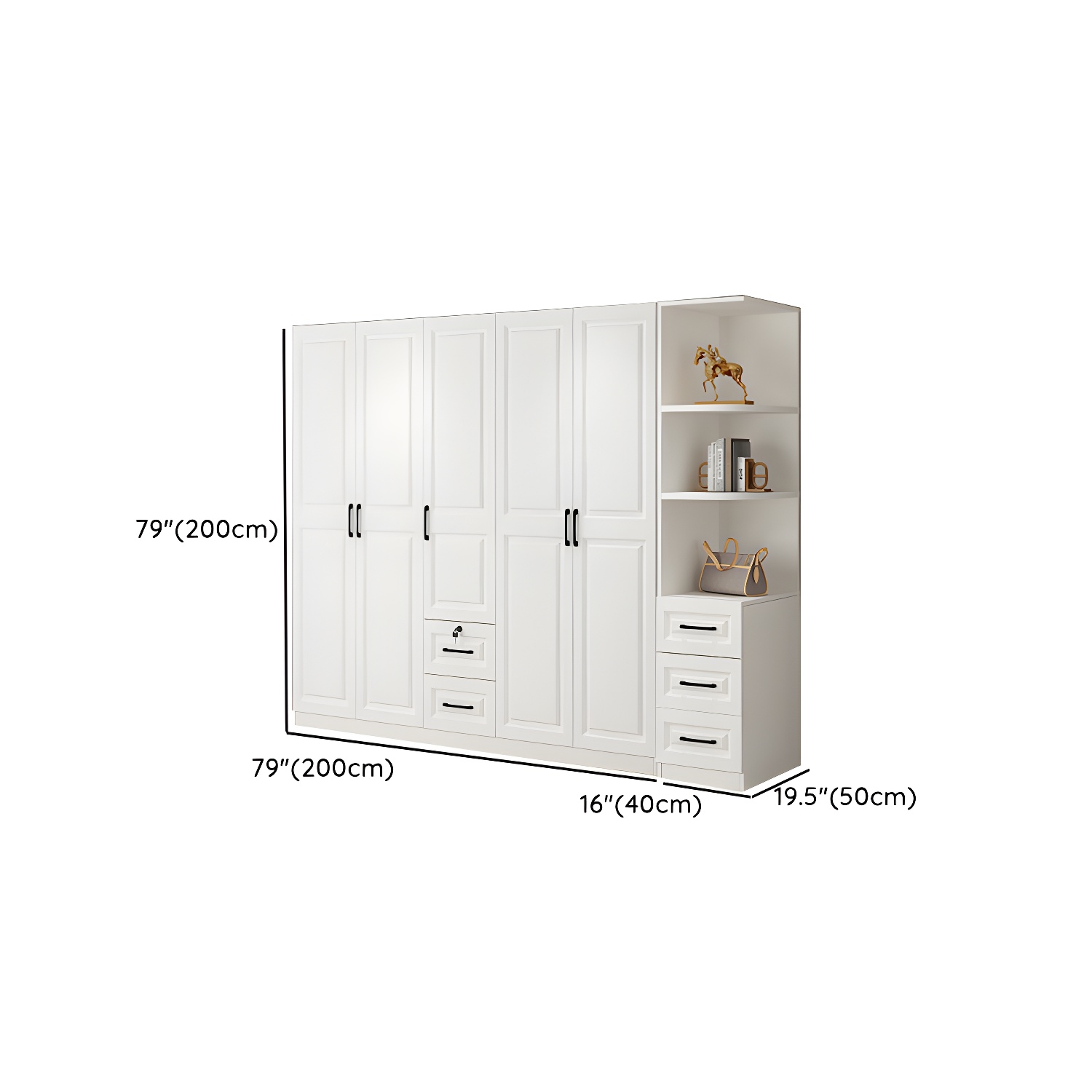 White Wood Wardrobe Armoire with Drawers, Shelves, and Clothing Rod - image 27