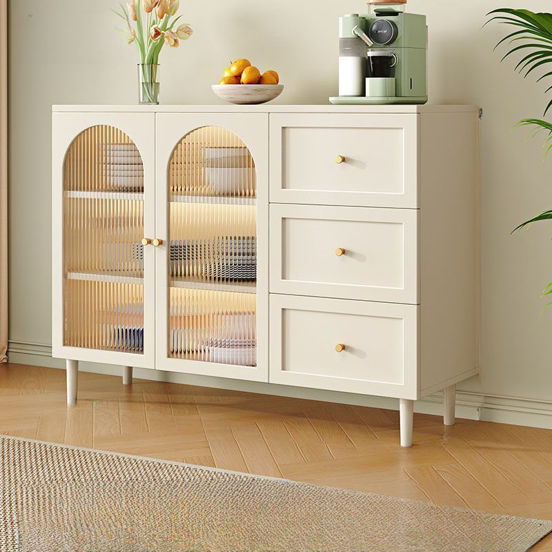 White Trendy Sideboard with 3 Drawers, Narrow/Standard Size, 3/6 Shelves, Lumber Countertop, and Glass-panel Door - image 4