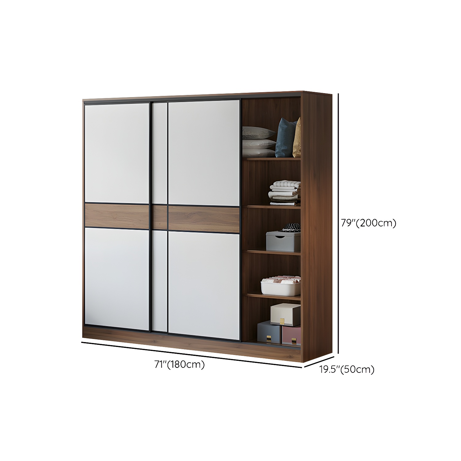 Modern Brown Wood Wardrobe Armoire with Sliding Doors, Shelves, and Clothing Rod - image 15