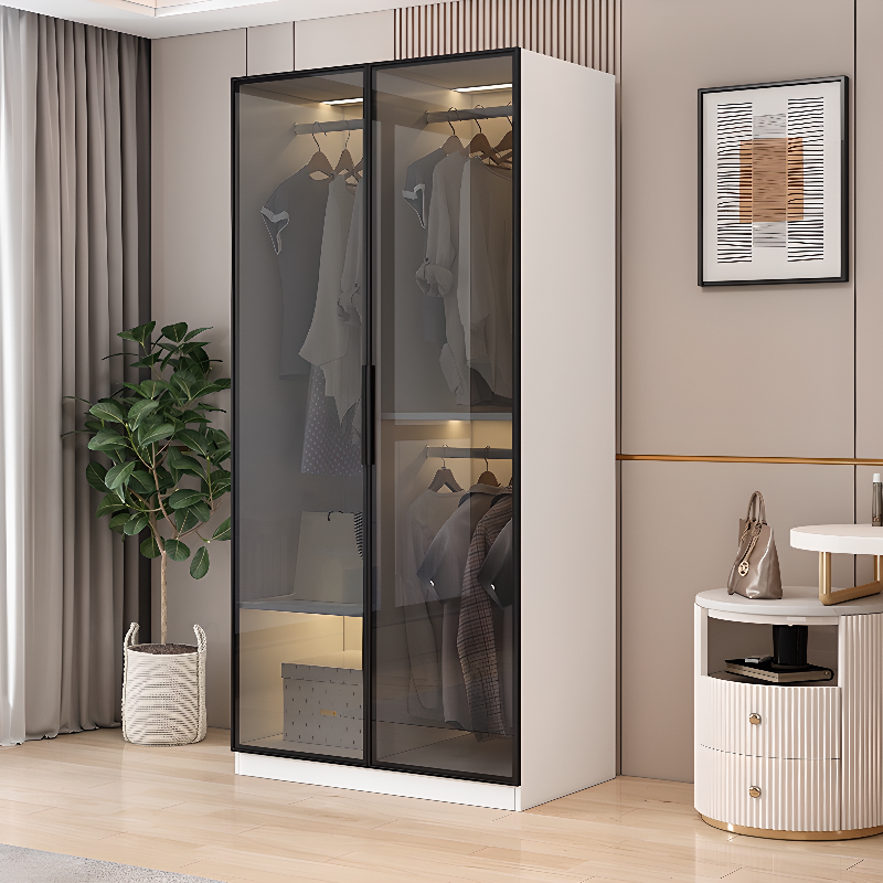 Trendy Vitreous Unfixed Wardrobe Armoire with Soft Close Door, Interior Shelves, Clothing Rod, and Articulated Mechanism - image 4