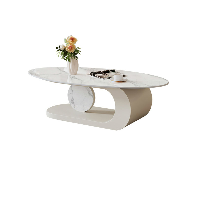Elegant Stone Oval Coffee Table with Iron Block Base for Living Room - image 4