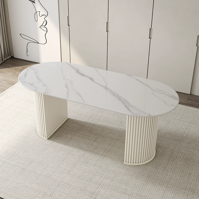 Contemporary Stone Top Oval Dining Table with Metal Legs for Dining Room - image 7