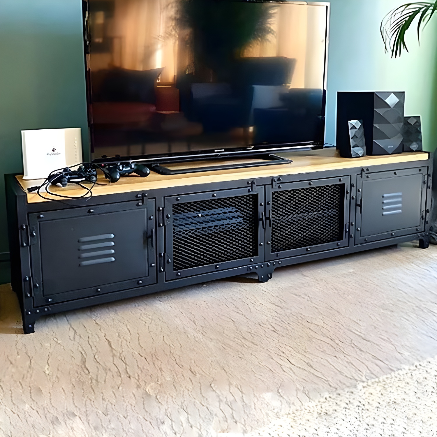 American Retro Industrial Style TV Cabinet Iron Art Solid Wood Bedroom TV Stand - image 6