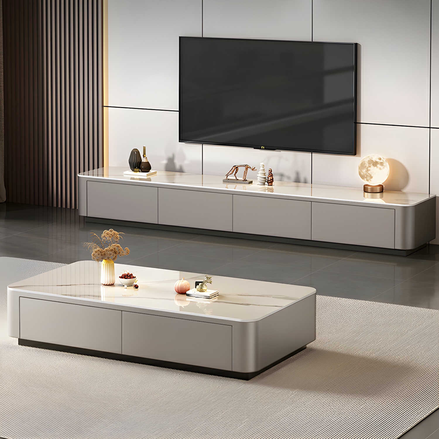 Modern Style Stone Top Steel Base Block Coffee Table with 4 Drawers Rectangular Shape - image 11