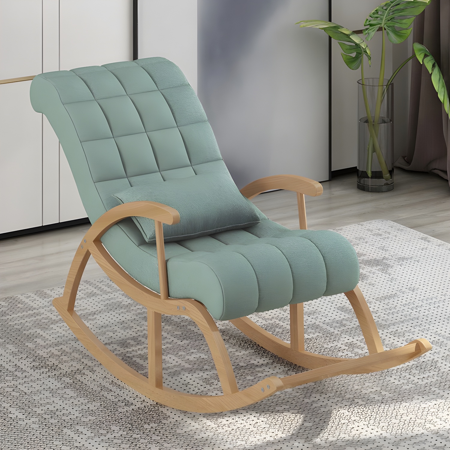 Stylish Contemporary Fabric Rocking Chair with Natural Wood Legs - image 6