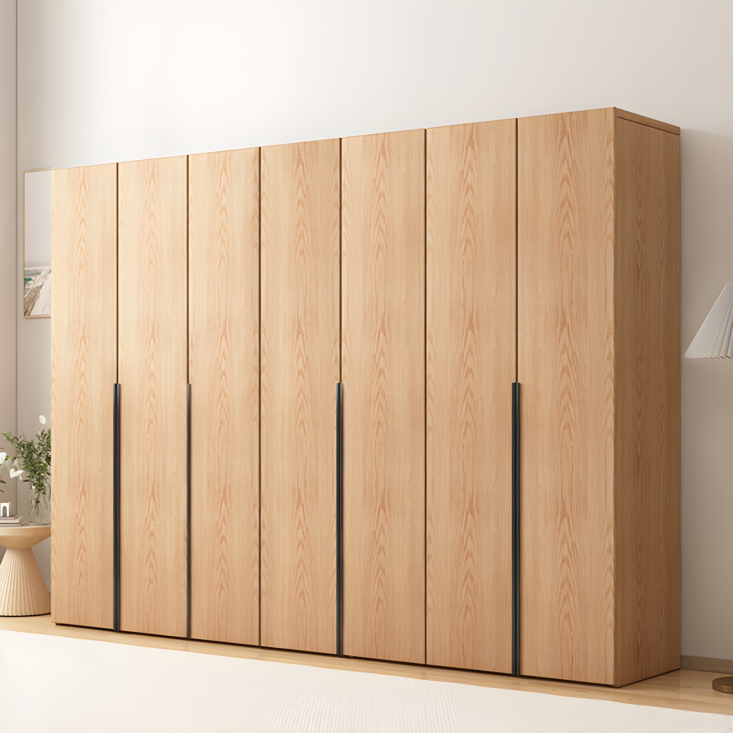 Contemporary Freestanding Natural Wardrobe Oak Solid Wood Wardrobe with Shelves - image 4