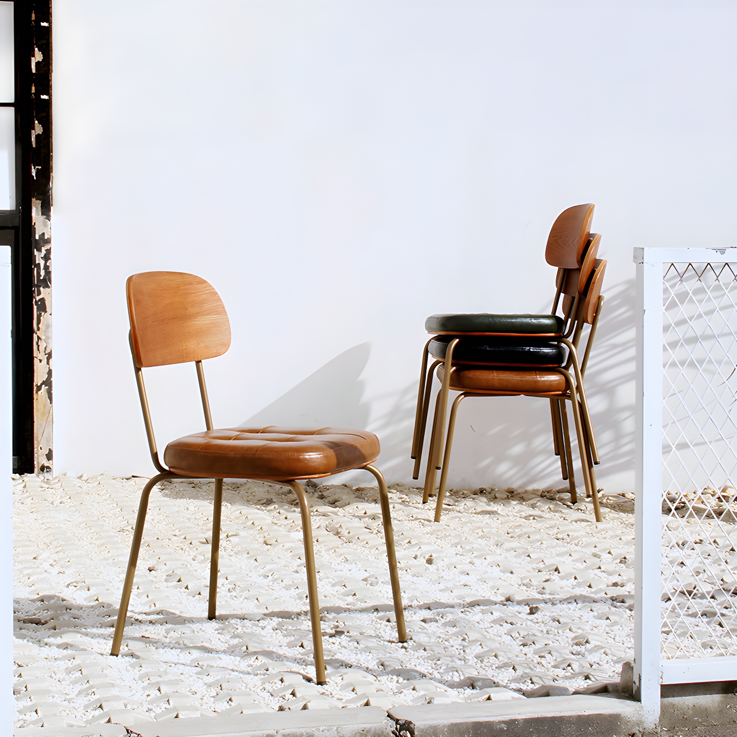 Industrial Style Leather Dining Side Chair Dining Room Open Back Side Chair Set - image 11