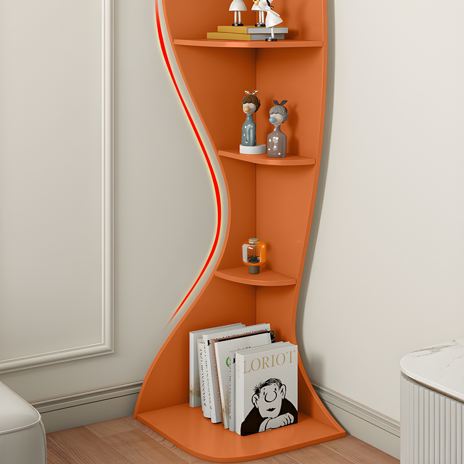 Corner Modern Accent Chest with Wood Counter Top and Open Shelves - 40cm X 40cm X 182cm - 4 Shelves - image 10